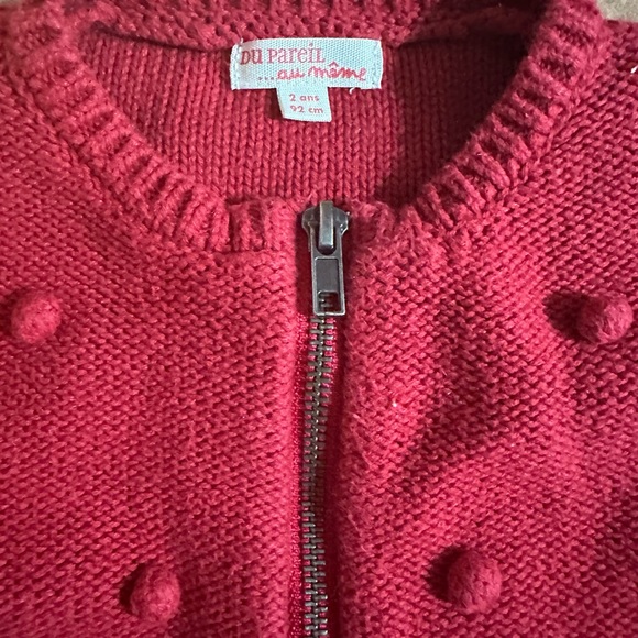 Du Pareil…au meme red zip up cotton sweater with pin detail Size 2.   Or 92cm - Picture 2 of 2